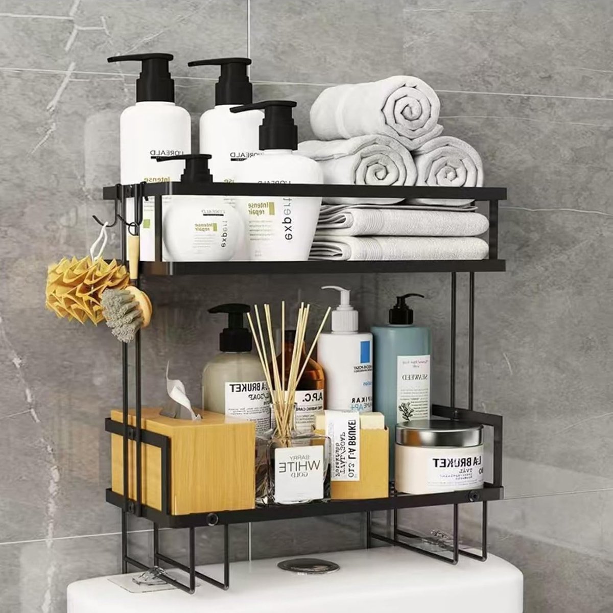 SnelShoppen - Opbergrek Boven Toilet, Grote Capaciteit Badkamer Organizer, Installatie Zonder Boren, Roestbestendig Staal, Ruimtebesparend Toiletplank