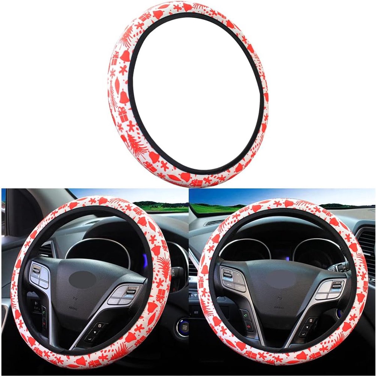 SnelShoppen - Universele Auto Stuurwielhoes - Sportieve Stuurwielbescherming van Hoogwaardige Wasbare Stof - Kerststijl - Antislip en Duurzaam - Ideaa