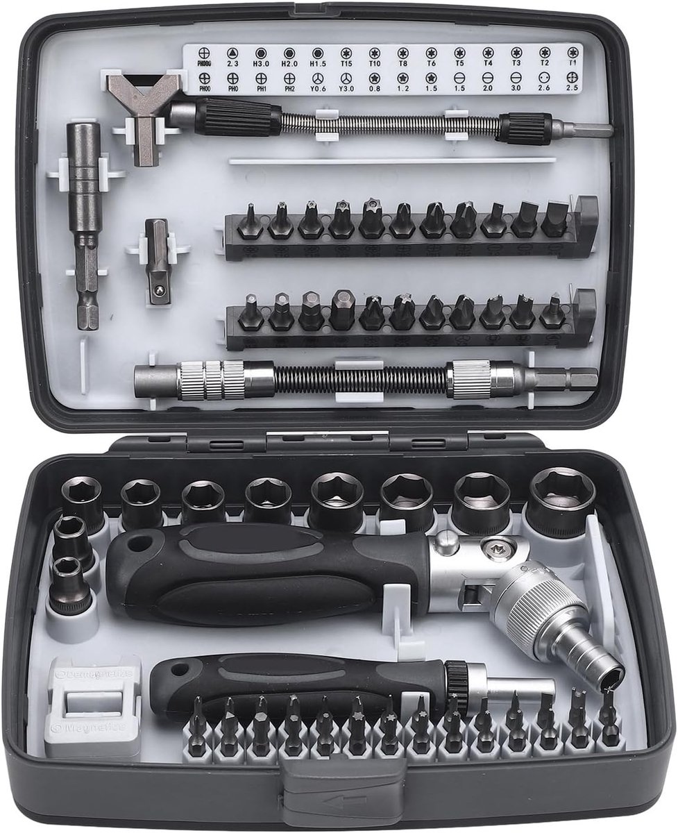 SnelShoppen - 68 In 1 Ratchet Schroevendraaier Set, CRV Staal Multifunctionele Schroevendraaierset met Roterende Ratchet Handgreep, Voor Telefoon, Meu
