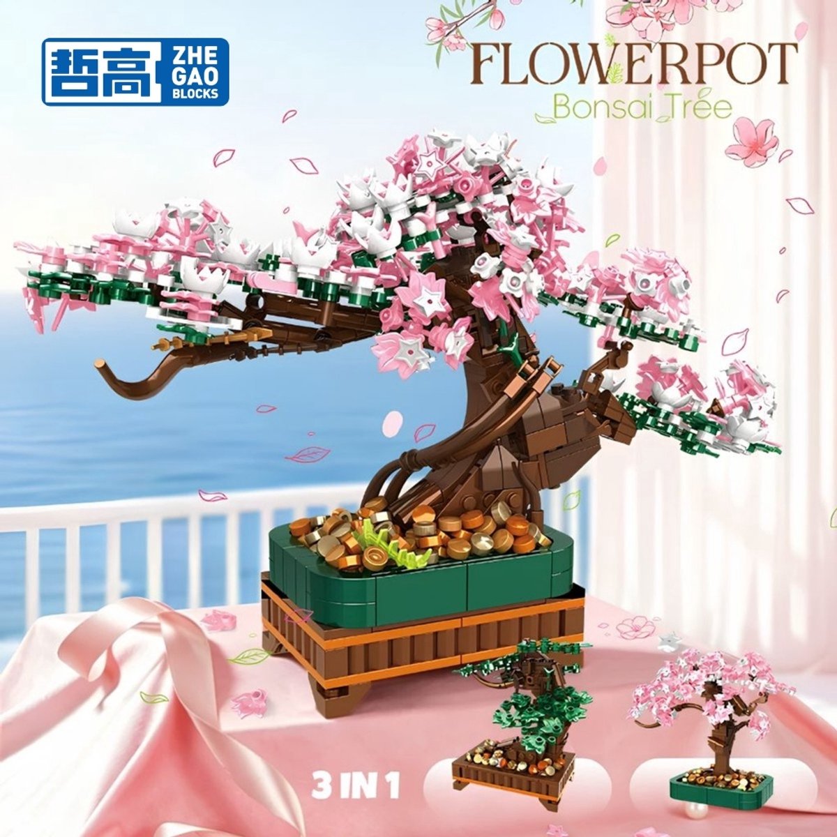 Zhe Gao 99138 Japanse 3 in 1 bloemen plantje bouwset | Botanical Bonsai | Sakura Flowers Collection | Classic Creator STEM speelgoed bouwpakket voor volwassenen en kinderen | Decoratie modelbouw niet geschikt voor lego | Bouwdoos met 700 bouwstenen — afbeelding 13