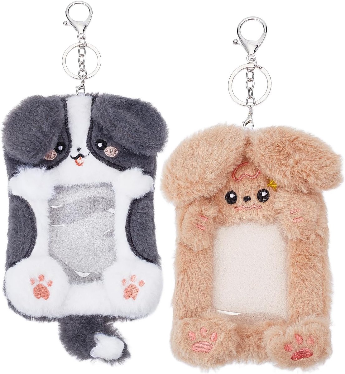 SnelShoppen - 2 Stuks Schattige Dieren Foto Kaarthouder met Sleutelhanger - Zachte Pluche Panda en Kippetje - ID Kaart Houder - 20 x 12 cm - Bescherme