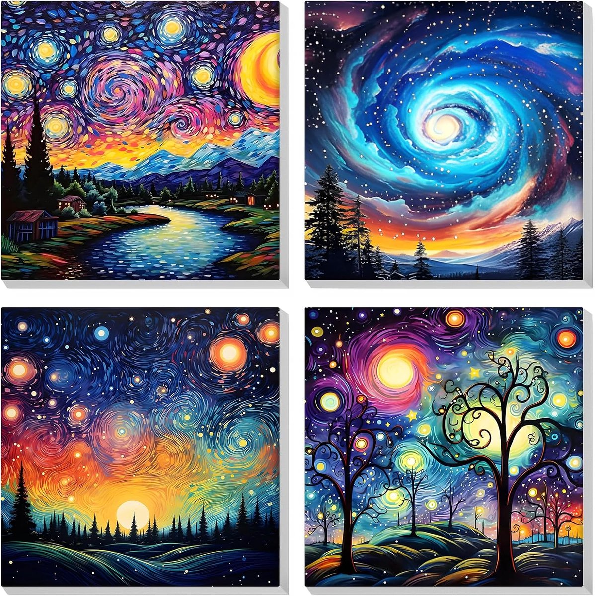 SnelShoppen - Paint by Numbers voor Volwassenen en Kinderen - 4 Pack Schilderen op Nummer Set met Lijst - Sterrenhemel Schilderen op Canvas - DIY Olie