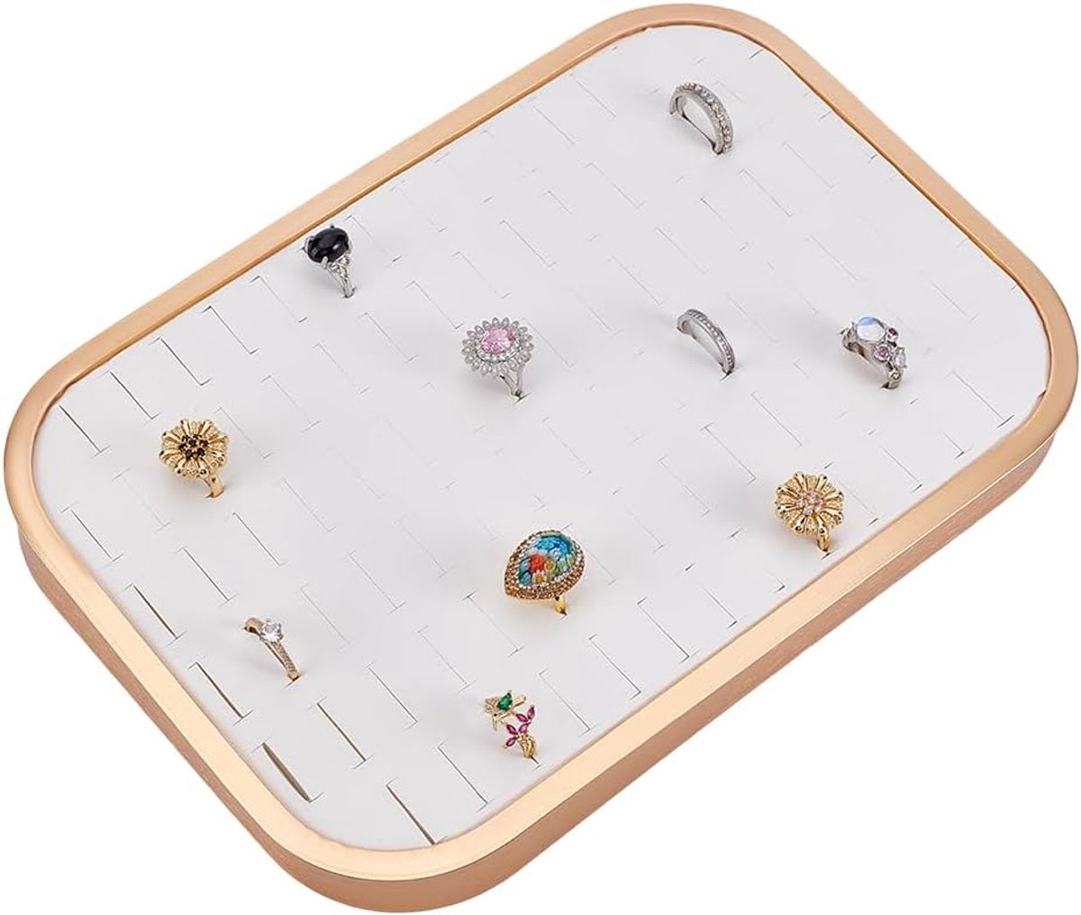 SnelShoppen - Sieraden Organizer Tray met 92 Sleuven - Rechthoekige Lederen Ring en Oorbel Display Houder voor Opslag 29,8 x 20,8 cm - Perfect voor Co