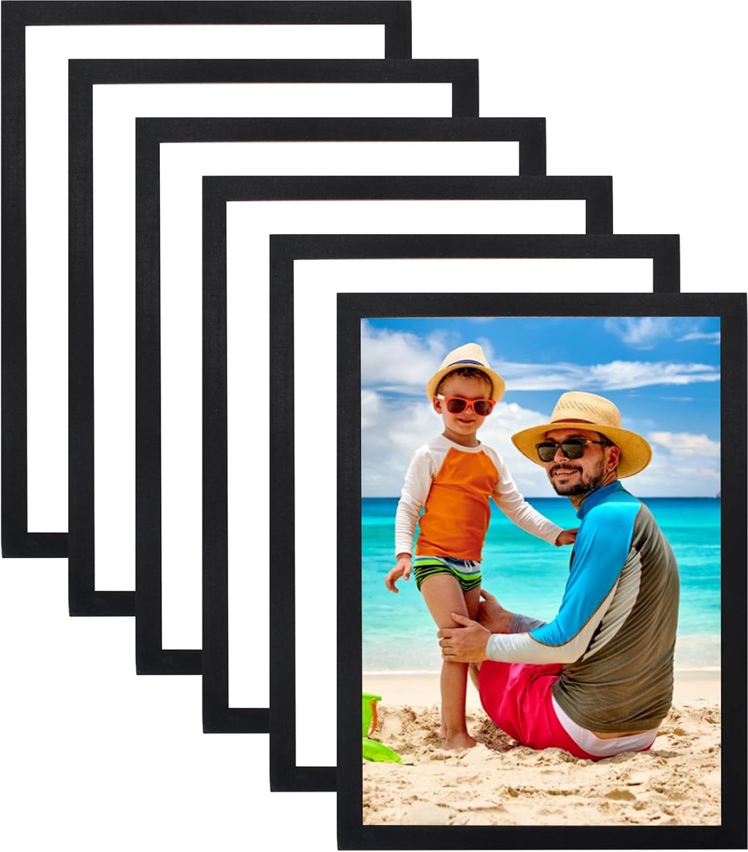SnelShoppen - Set van 6 Magnetische Fotolijsten A4 Zelfklevende Magnetische Lijsten voor Foto's, Documenten, Posters - Zwart, Waterdicht en Stofdicht