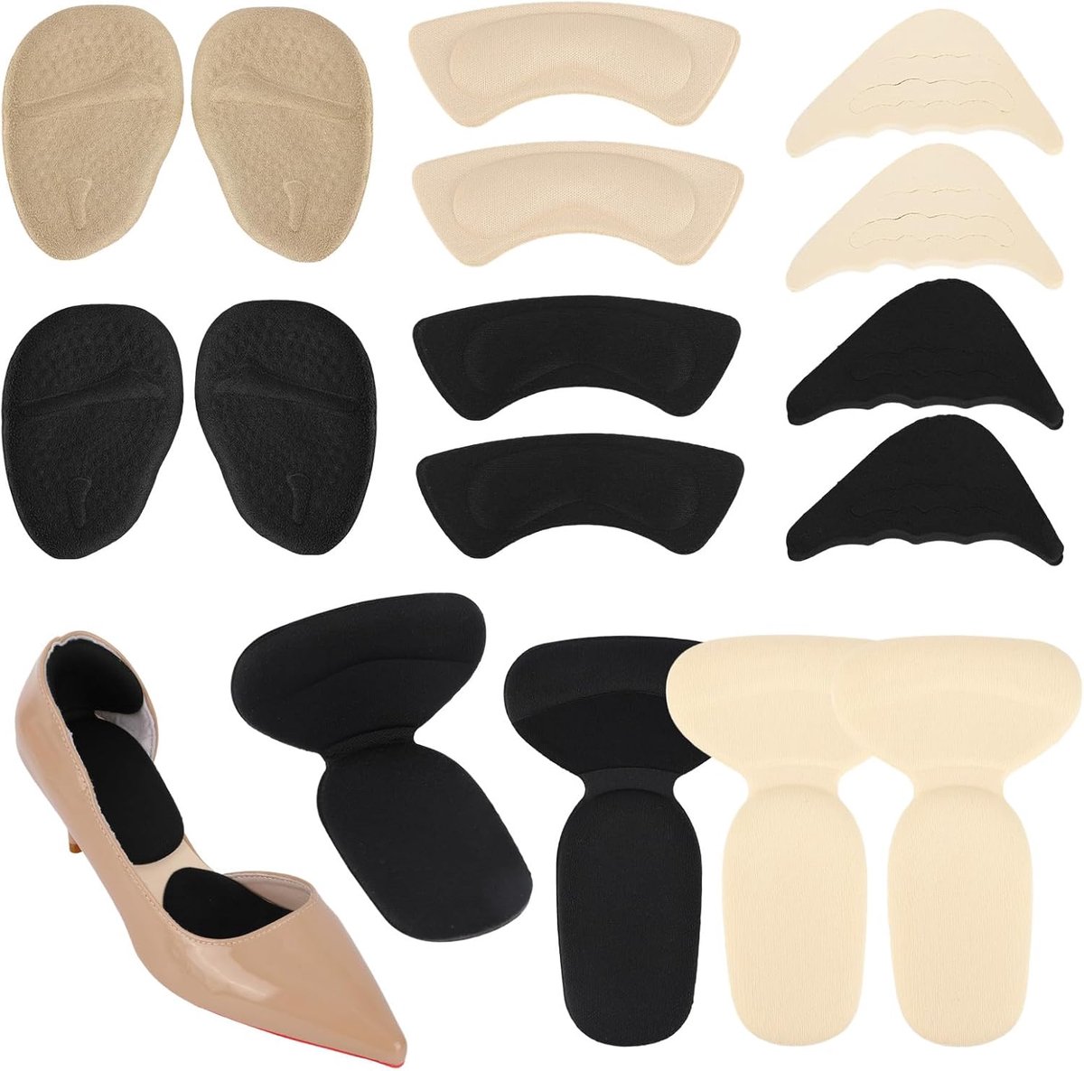 SnelShoppen - 16 Stuks Schoen Kussens, Hiel Kussens Spons en Gel Kussens Zelfklevend Antislip voor Losse Schoenen Verhoogd Comfort voor Mannen en Vrou