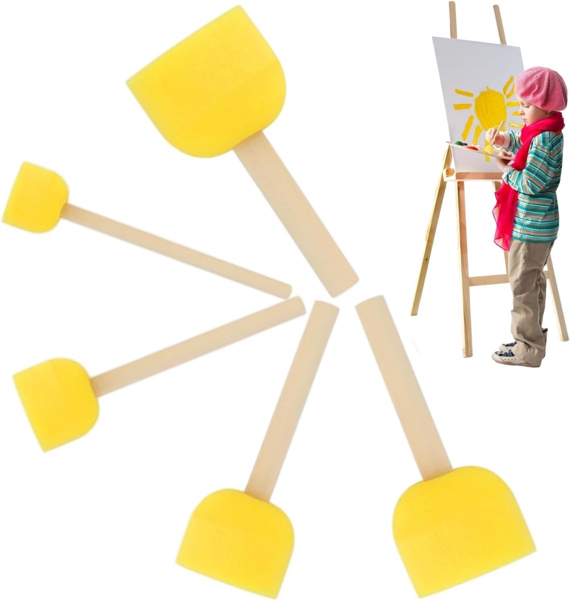 SnelShoppen - 5 Pcs Sponskwasten Set, Spons Stupkwast met Houten Handvat, Vullingskwast, Wasbare Schuimkwast voor Schilderen, Kleuren, Knutselen in 5