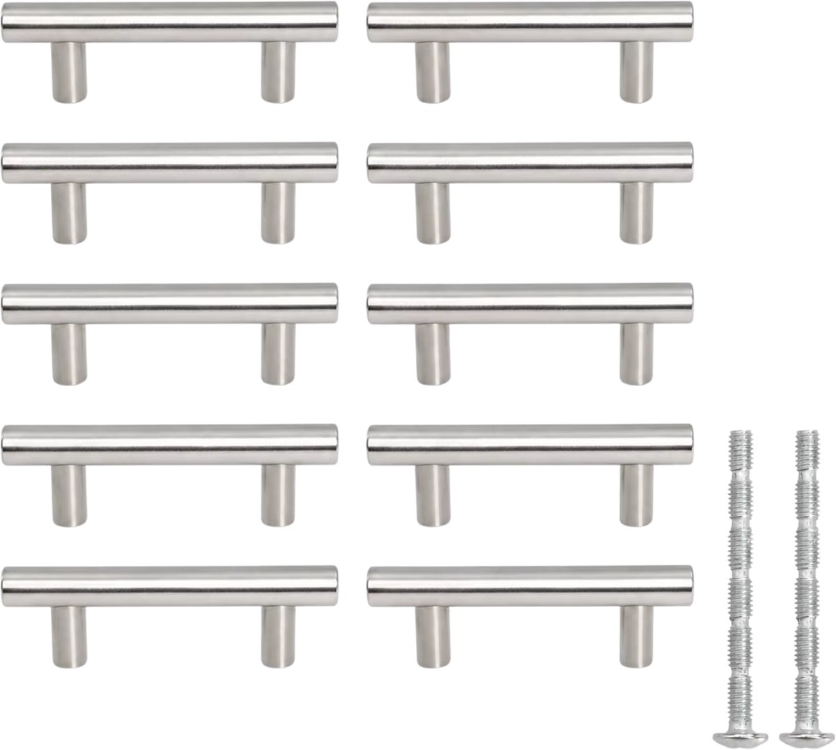 Kastgrepen 10-Pack Zilver – Roestvrij Staal - Roestbestendig Design - voor Keukenkasten & Meubels T-Vormige Ladegrepen 64 mm
