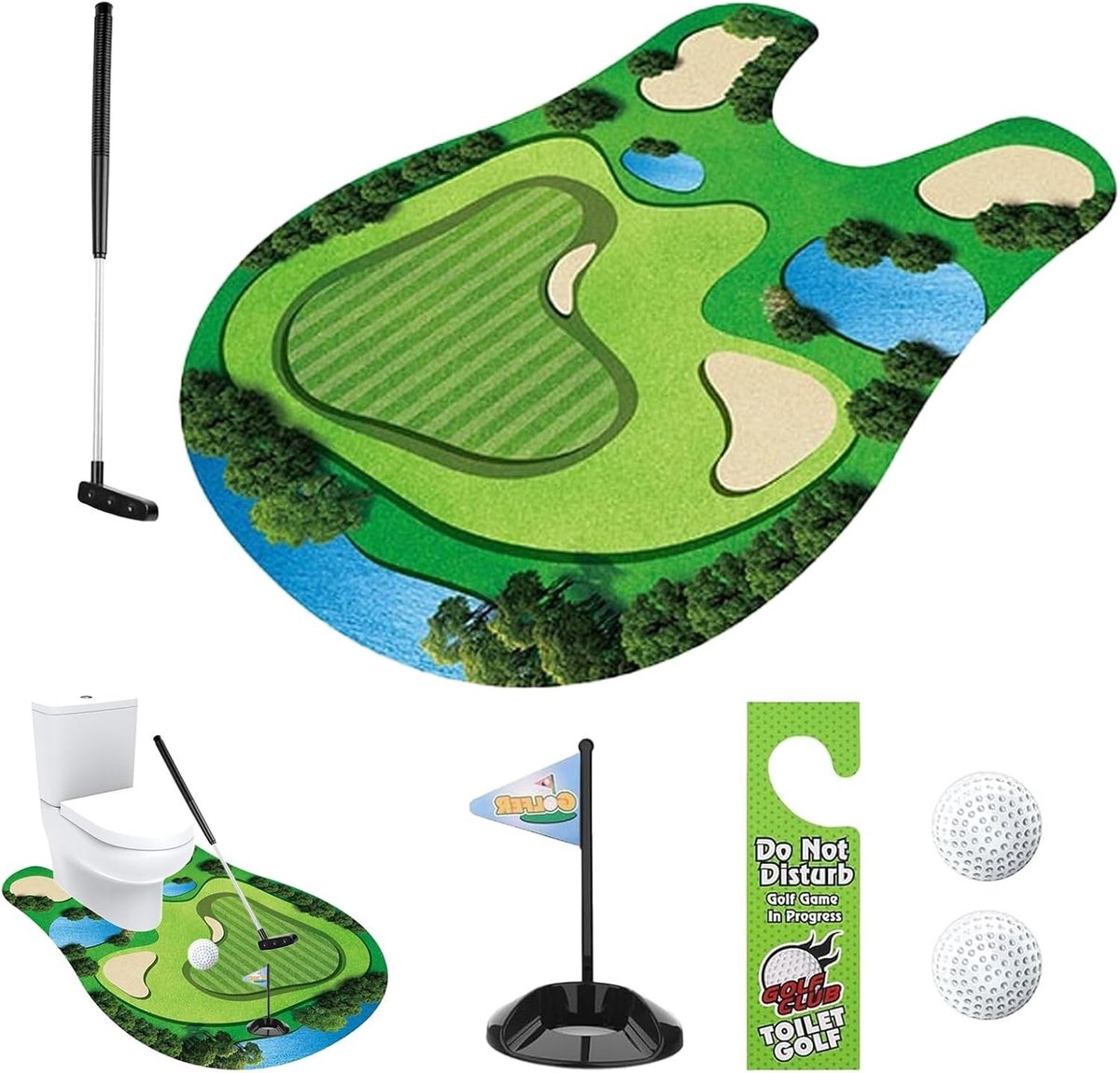 Grappige toiletgolfcadeauset voor mannen, minigolf voor in de badkamer, ontspanning en plezier met golfaccessoires, ideaal voor stressvermindering en entertainment