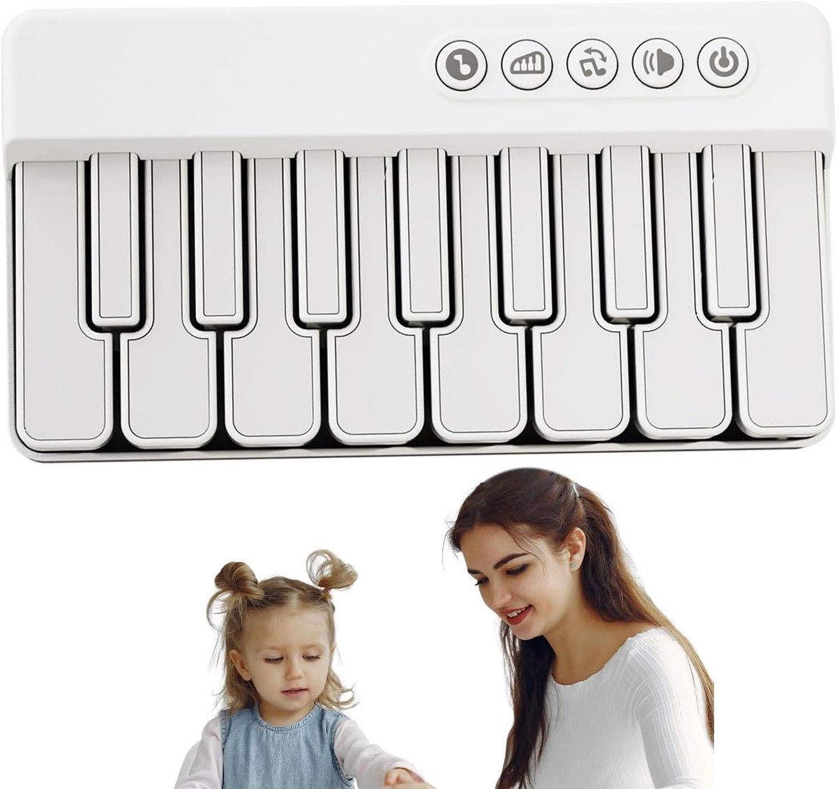 Muzikaal Toetsenbord Kinderen - Elektronische Piano - Muziek Leren Spelen - Met Kleurrijke LED Verlichting - 15.2x8.2x3.0cm - Wit