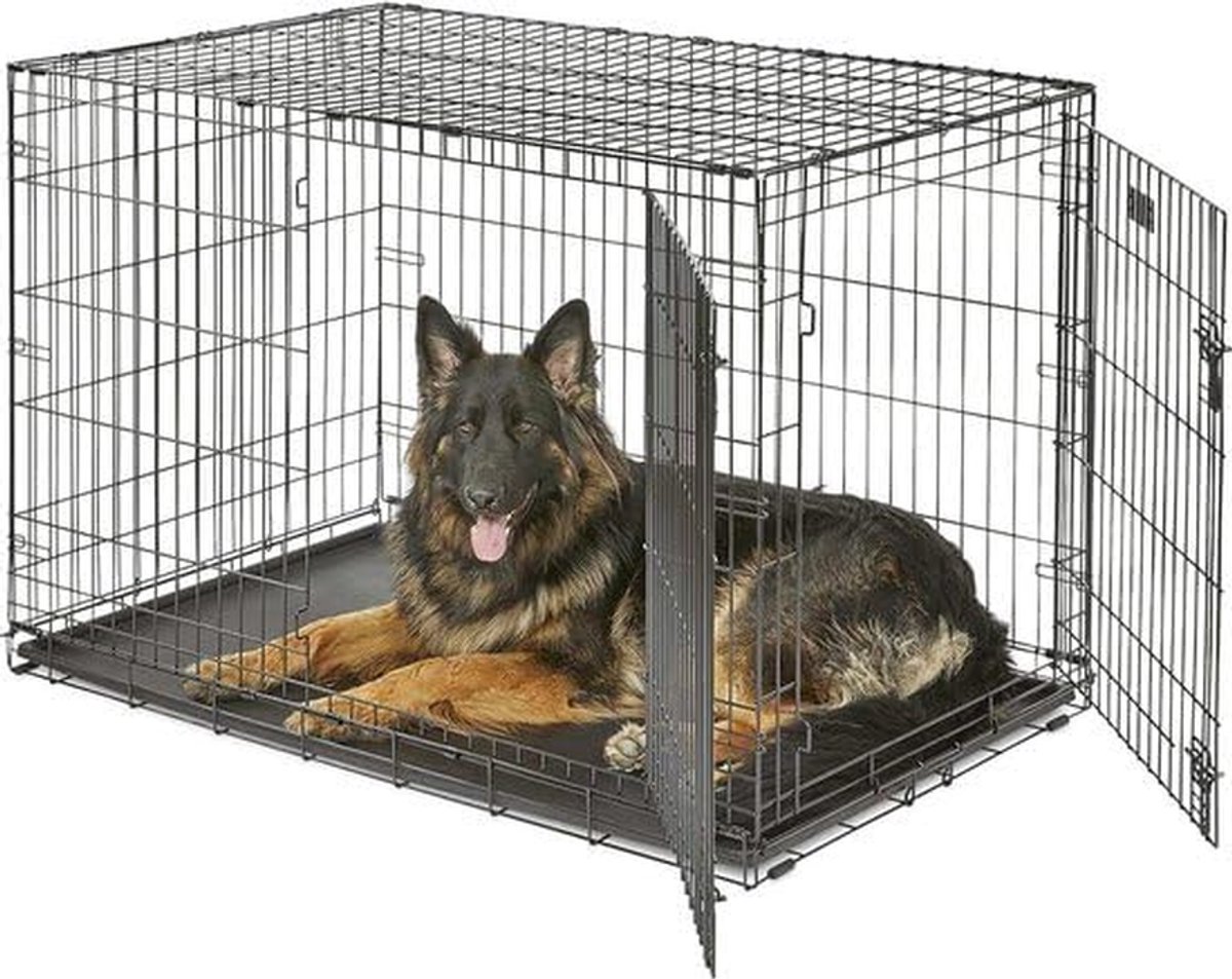 Hondenbench - Hondenverblijf - Veilige Opslag - Dubbele Deuren - 90x60x67cm - Zwart