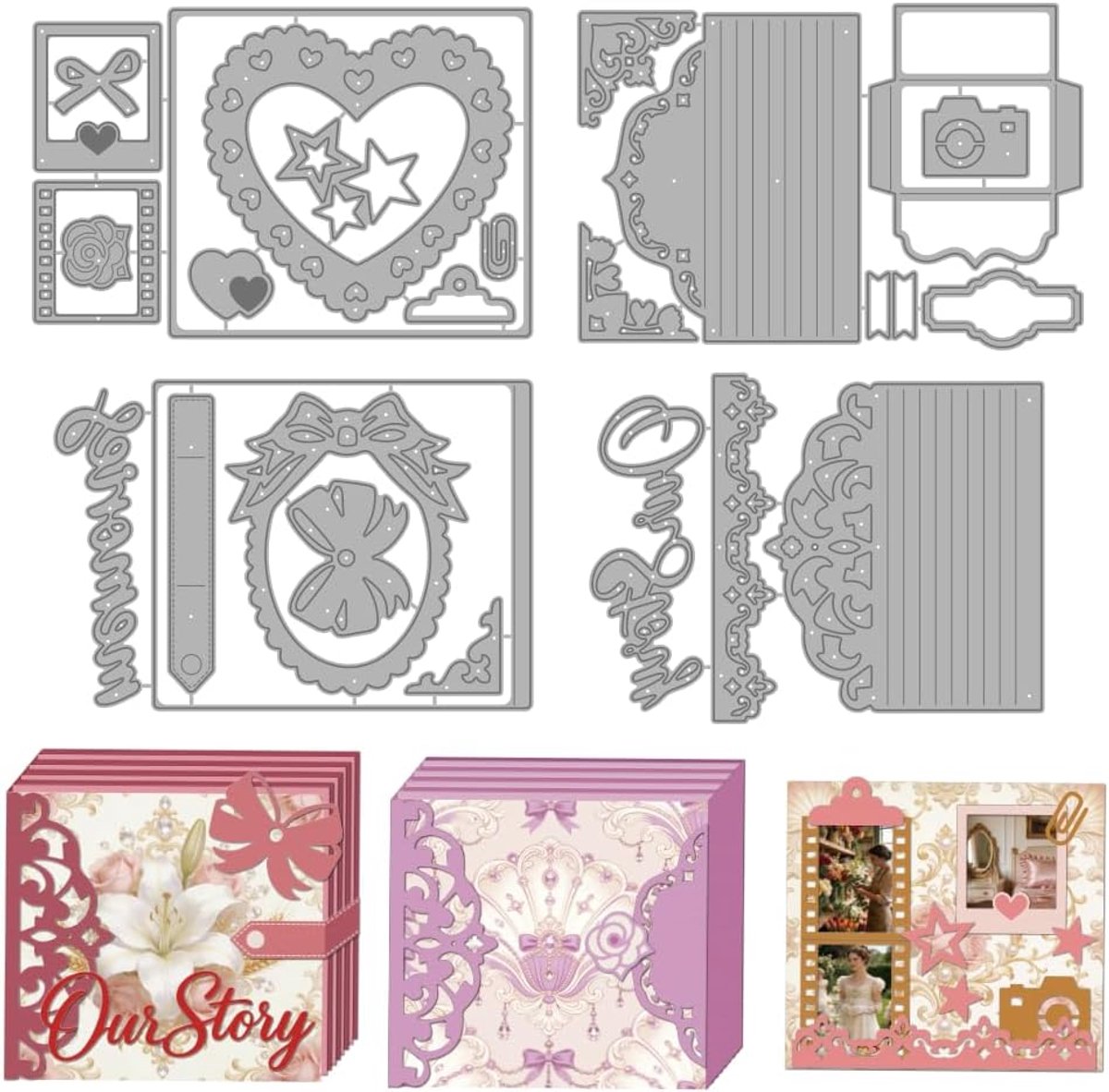 MAYJOYDIY Metalen snijmallen voor fotoalbum, 3D-motief kanten strik, sjablonen, reliëfmallen voor foto's, creatieve - ShopVlot