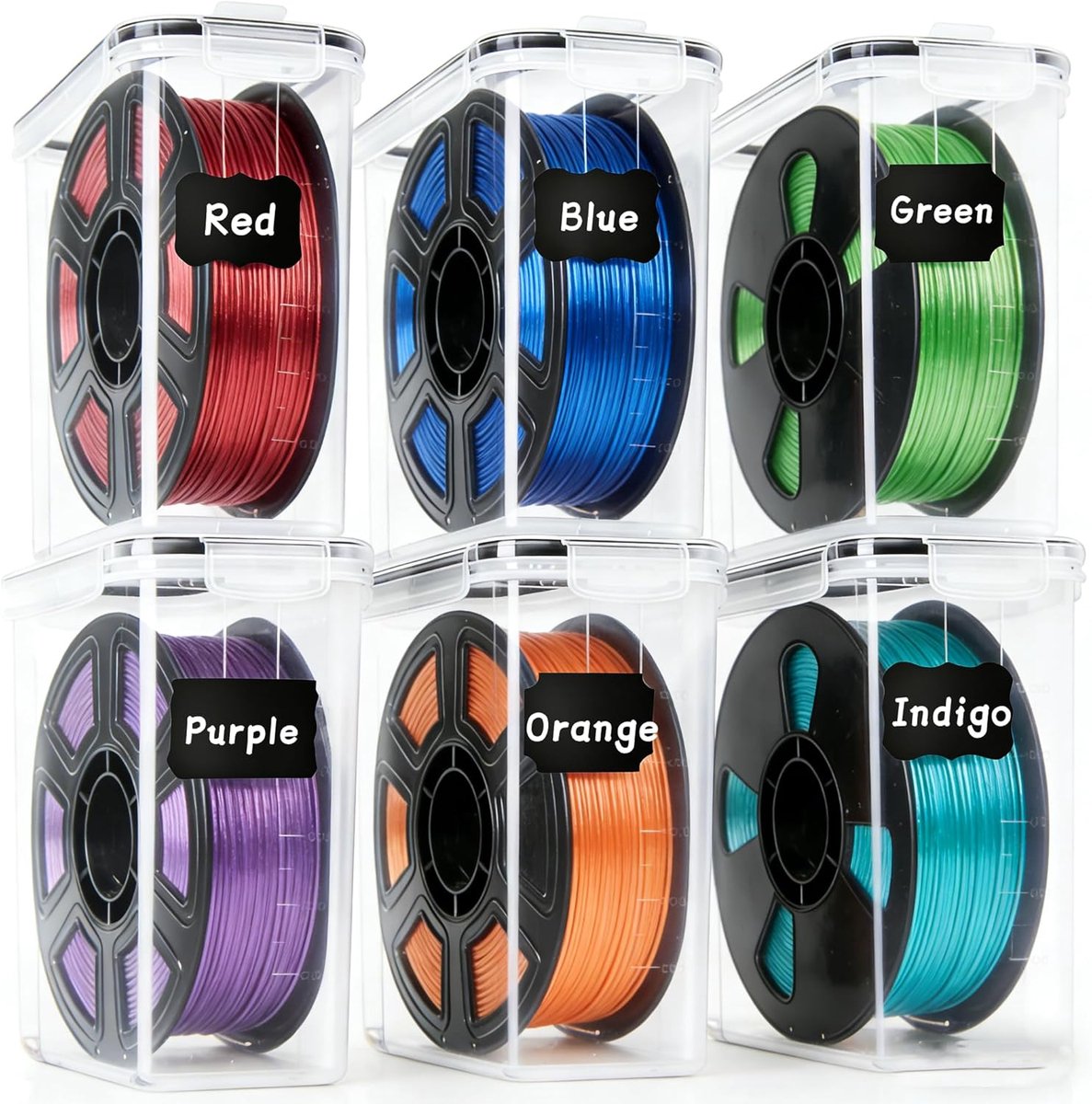 Filament opslagbox set van 6 - Luchtdicht - Waterdicht - Bescherming voor 3D-printfilamenten - ShopVlot