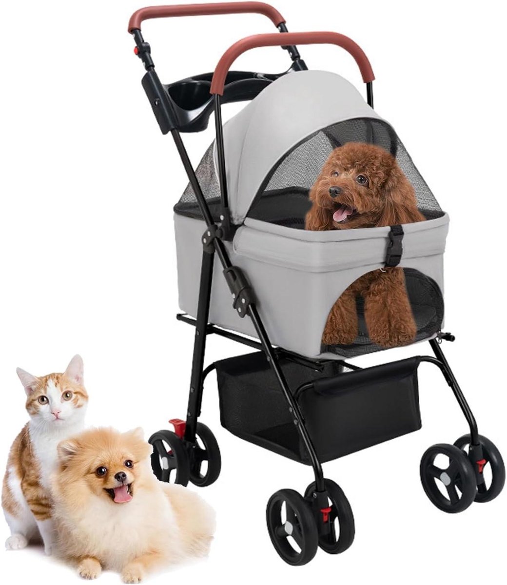 Huisdieren Wandelwagen - Reiskinderwagen Hond - Veilig Vervoer - Afneembare Drager - Tot 20 kg - Grijs
