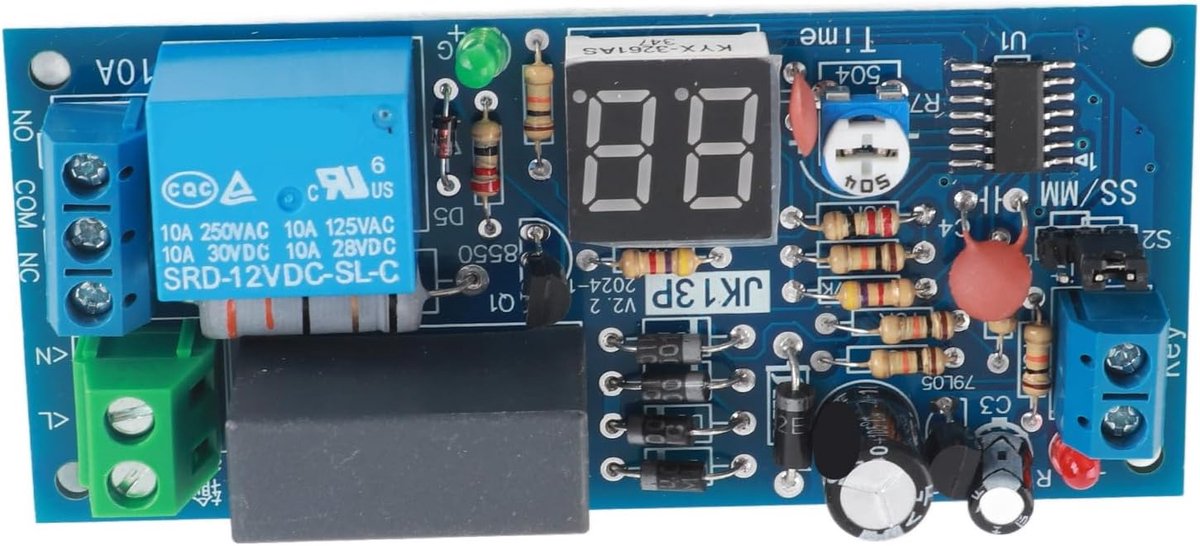 SnelShoppen - JK13P Nauwkeurige Timer Relay Module 220V AC Vertraagd Relais met Rode Digitale Buizen 1-99 Seconden/1-99 Minuten Tijdvertraging voor Au