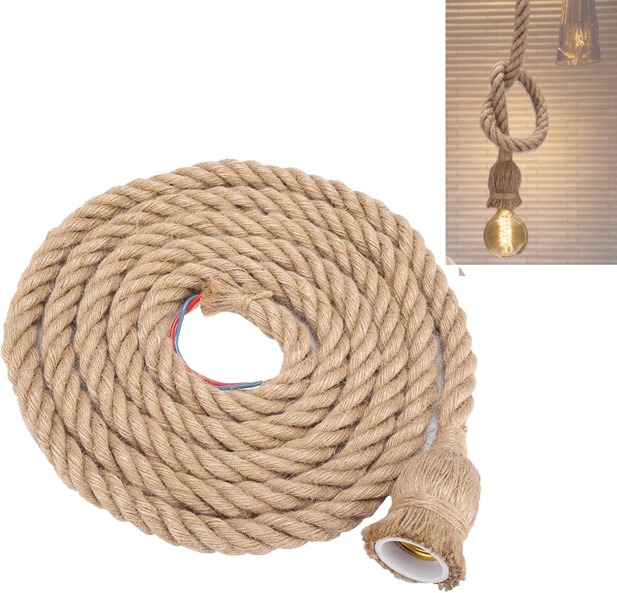 SnelShoppen - Vintage Hanglamp Kabel met E27 Fitting, 2m Jute Touw voor Industrieel Landelijk Design, Perfect voor Thuisdecoratie en Feesten