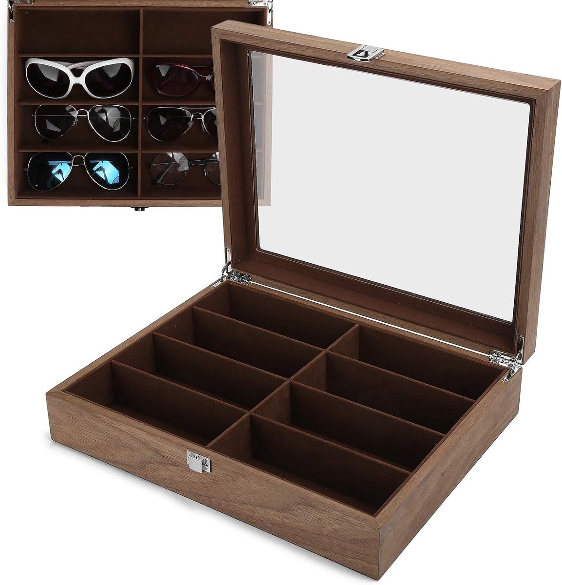 Brillendoos voor 8 brillen - 34 x 26,5 x 8 cm - Multifunctionele opbergcase - Perfect voor het tonen van accessoires - ShopVlot