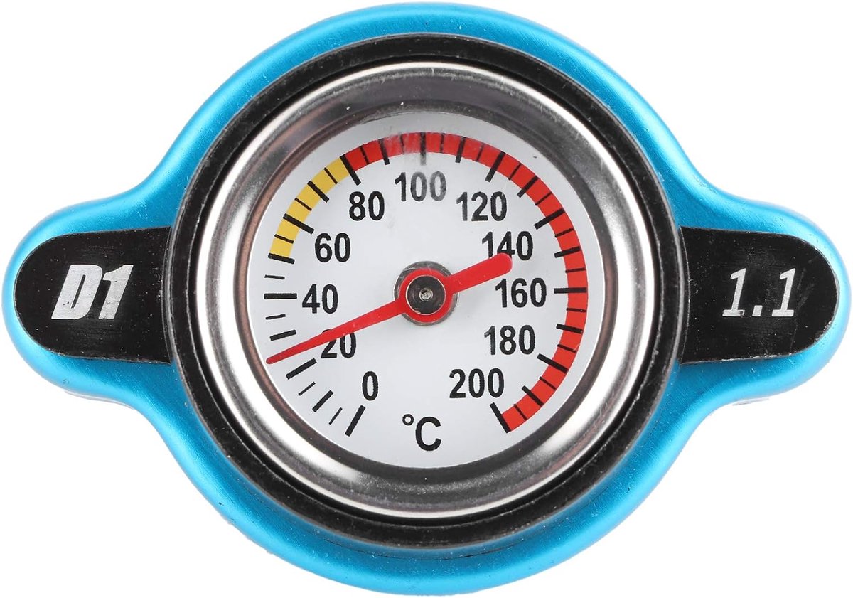 SnelShoppen - Universele Radiator Deksel Aluminium Radiator Dop Waterdicht met Temperatuurmeter Siliconen Rubber voor Watertank (Grote kop 1.1bar)