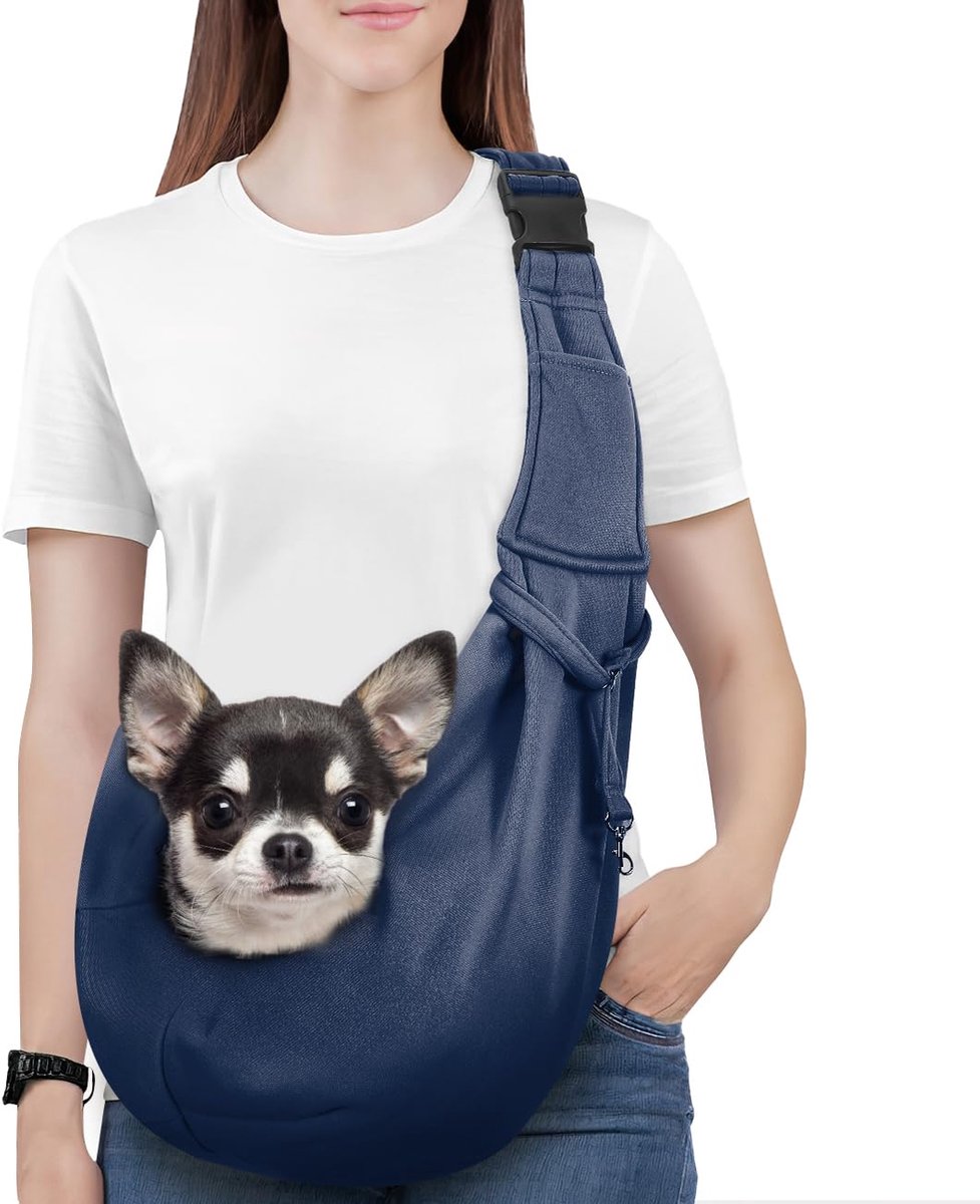 Geweo Honden Draagtas - Hondendraagzak Schoudertas - Verstelbare Draagzak voor Honden & Katten - Draagriem Schoudertas voor Kleine Honden & Katten - Max 7,5 Kg - Blauw