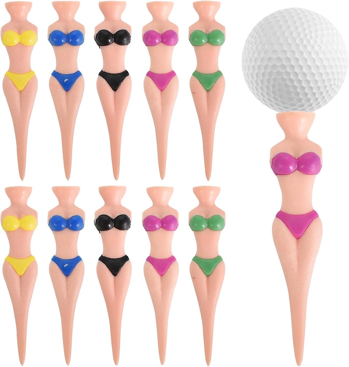SnelShoppen - 5 Stuks Grappige Vrouwen Bikini Golf Tees - 76mm Plastic Golf Tees voor Mannen en Vrouwen - Golf Accessoires voor Training en Oefeningen