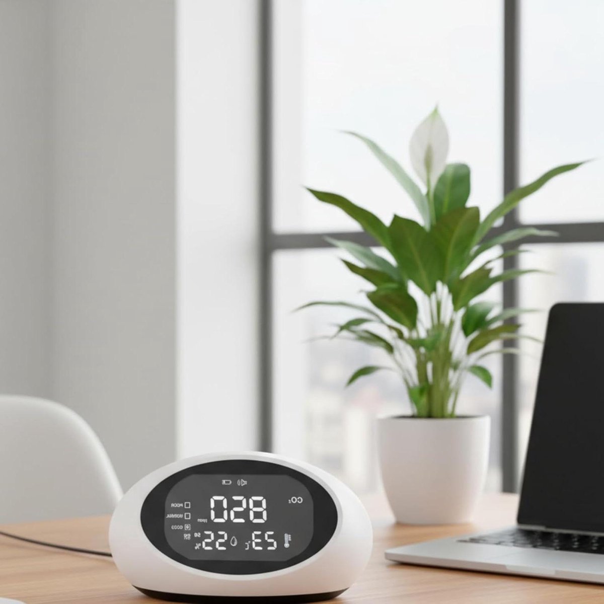 Koolmonoxidedetector - CO2 Monitor - Luchtkwaliteit Meten - Oplaadbaar LCD Scherm - 3000mAh Batterij - Wit