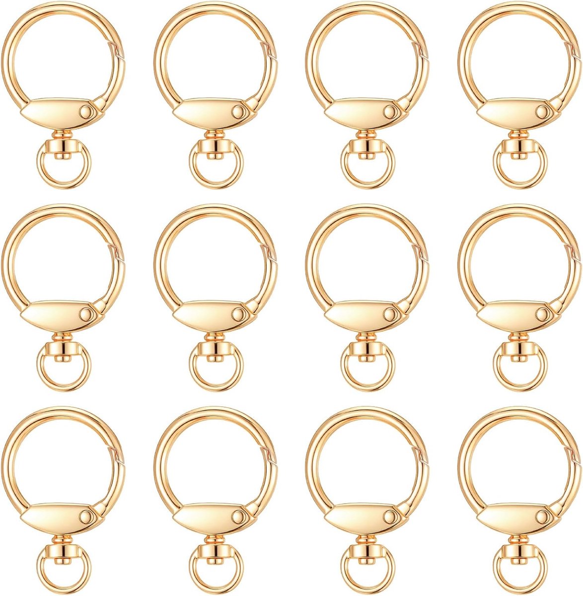 Carabiner Hooks Gold 12 Pcs Rotating O-Ring Clip Fixed Eye Key Rings Circle Spring Hook Rotating Round Clips Key Ring - ShopVlot