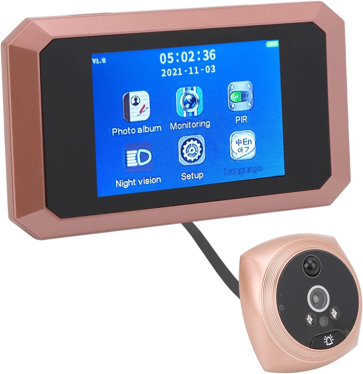 SnelShoppen - Digitale belzoeker met intelligente videocamera, meertalig, 10,4 cm (4,1 inch), hoge resolutie, roségoud, met nachtzicht en bewegingssen