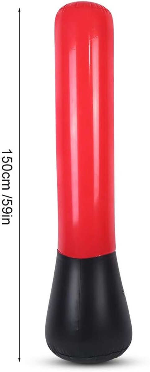 SnelShoppen - 63 Inch Hoge Opblaasbare Stress Punch Tower Vrijstaande Bokszak met Voetpomp voor Thuis Workout, Indoor en Outdoor Gebruik, Zwart-Rood,