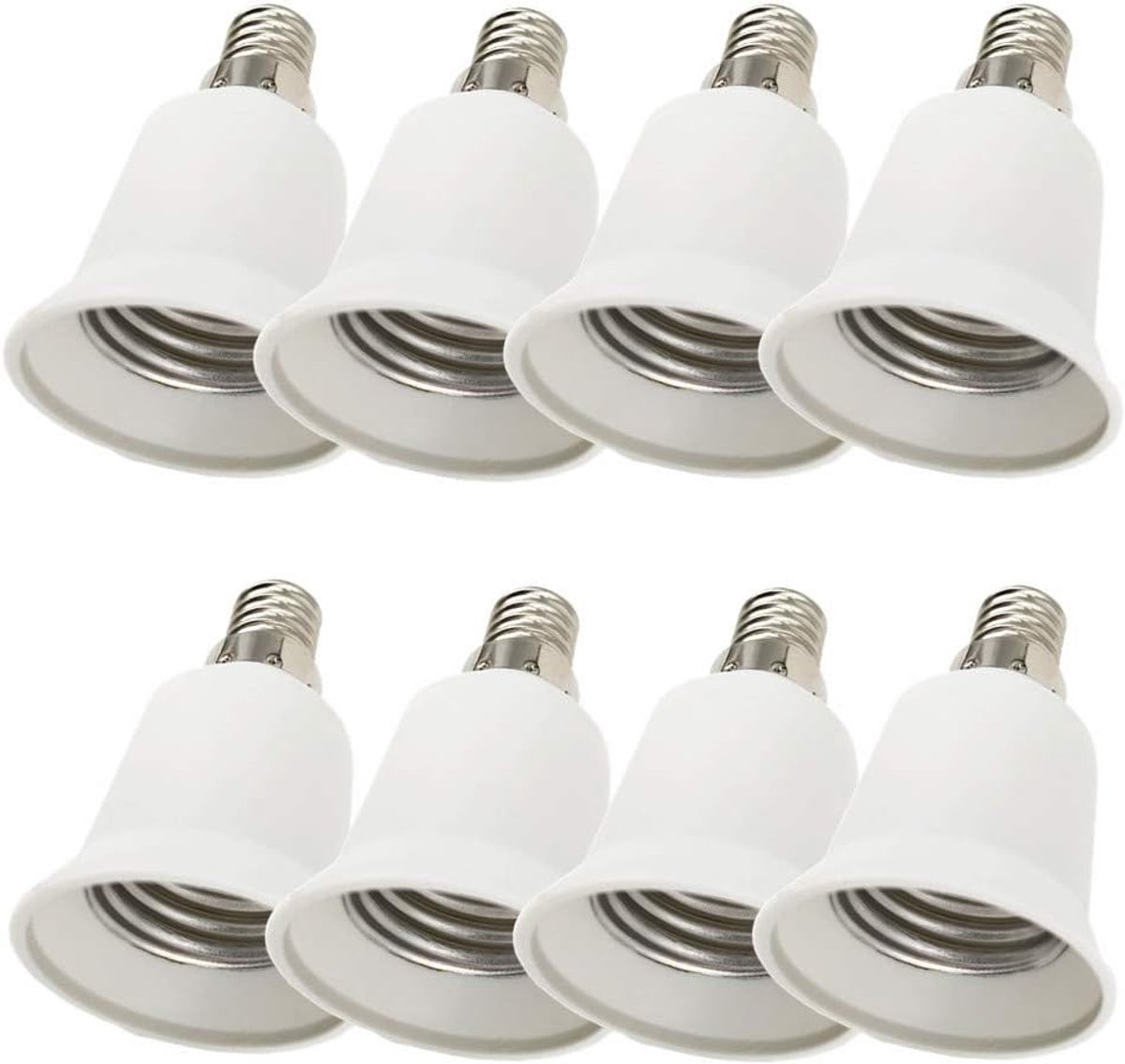 SnelShoppen - 8 stuks E14 naar E27 lampenvoet adapter voor LED lampen, hittebestendig PBT, 60W max, wit, perfect voor woonkamer, keuken, tuin, en meer