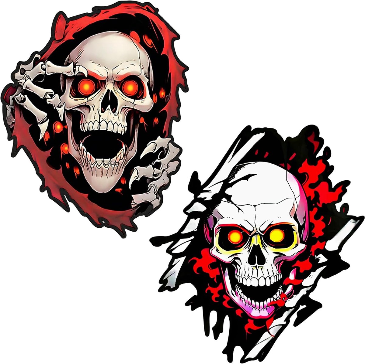 2pcs Skull Car Motorcycle Creative Stickers Waterproof Tank Protection Flames Skeleton Sticker Creativity Skull Car - ShopVlot