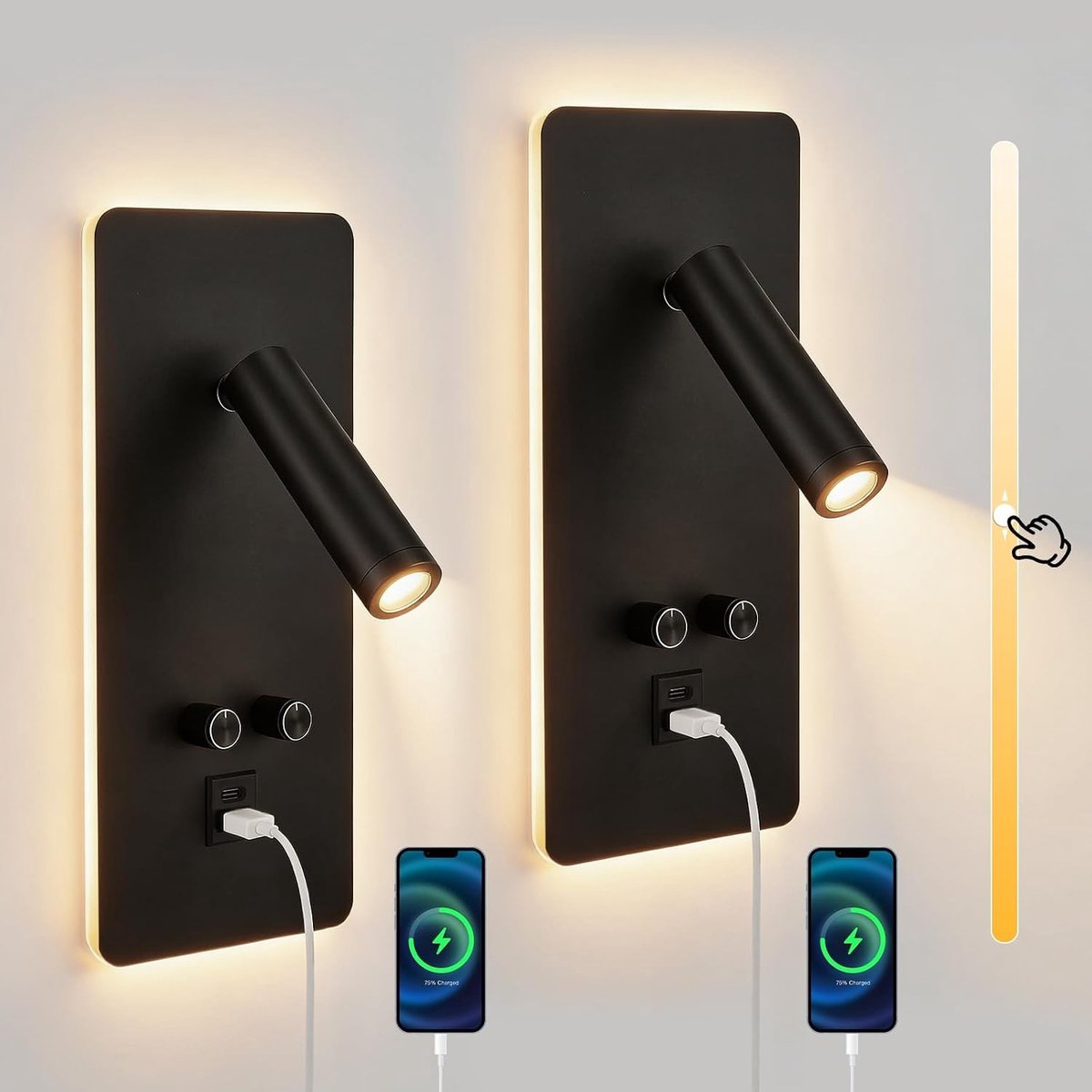 Wandlamp - A - Dimbare Bedlamp met Schakelaar en USB Type C - Voor Slaapkamer en Leeshoek