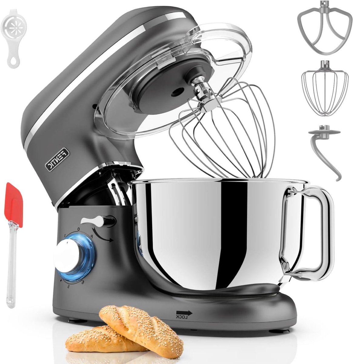 Keukenmachine - Mixer Robot - Deeg Kneden - Krachtige Motor - 6.2 Liter Kom - Antraciet