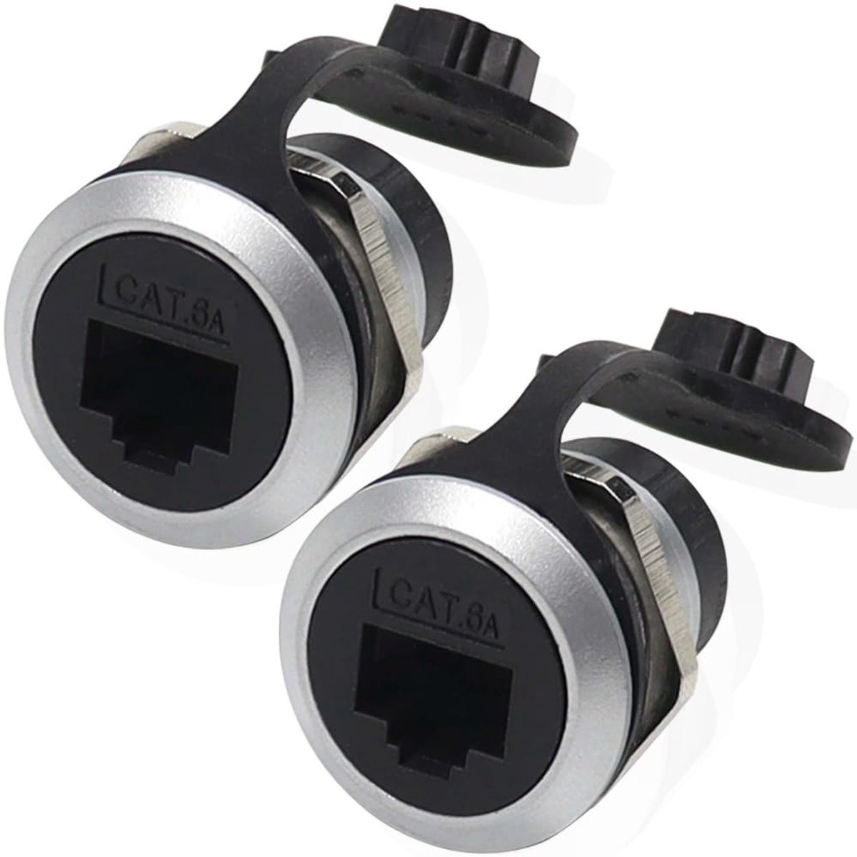 SnelShoppen - RJ45 Paneel Montage Coupler, RJ45 CAT6 Gekocht Ethernet LAN Vrouwelijk naar Vrouwelijk Bulkhead Connector met Waterdichte Deksel (2 Pack