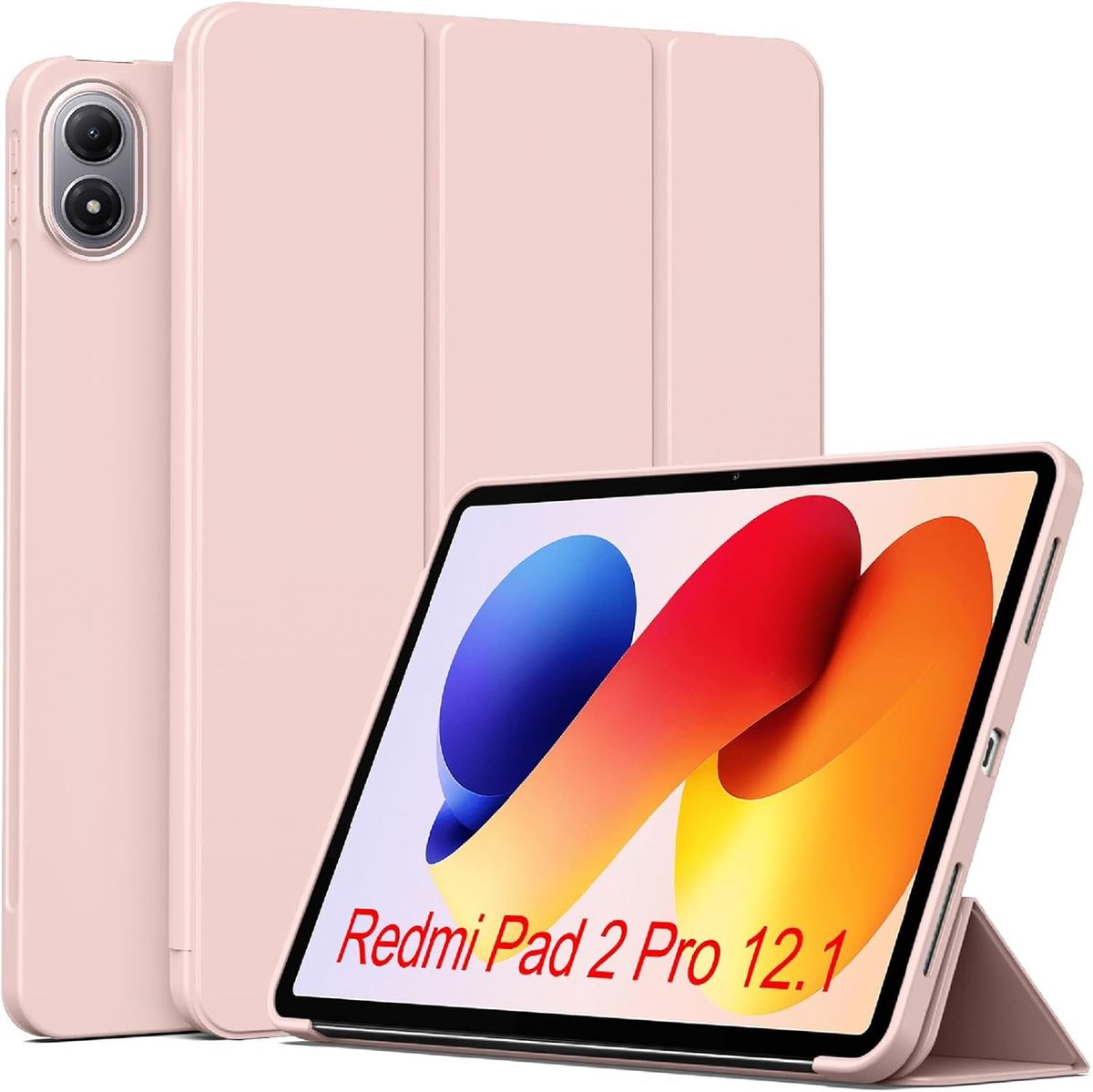 SnelShoppen - Flip PU Leren Hoes voor Xiaomi Redmi Pad 2 Pro 12.1 2025 - Roze - Zacht Silicoon Achterkant - Schokbestendig - Luxe Bescherming