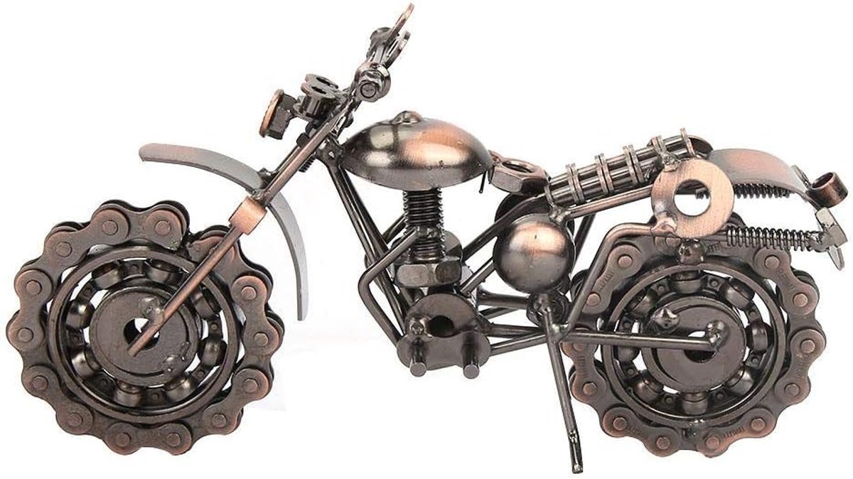 SnelShoppen - Vintage Motorfiets Model van IJzer met Verplaatsbare Wielen voor Kantoor Decoratie en Cadeau voor Mannen en Jongens