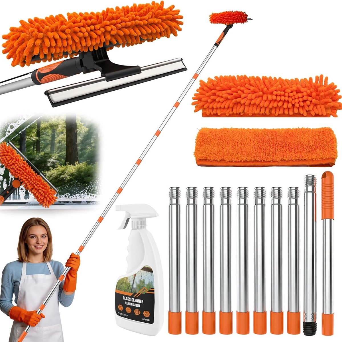 Raamreinigingswisser en Wasmachine - Geen Kleur - 4,5 m - 2-in-1 Raamreinigingsapparatuur met Uitschuifbare Paal - Voor Huiseigenaren en Professionals