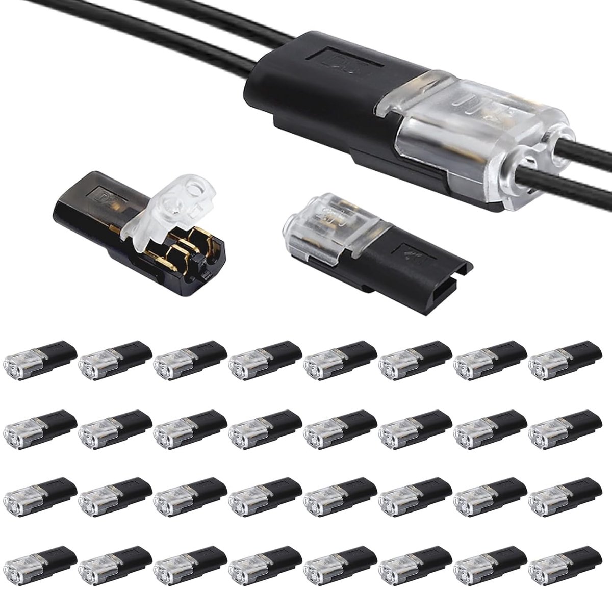 SnelShoppen - 40 Stuks 2-Pin Kabelconnectoren, Soldeervrij, Voor 12V Auto, LED, Elektronica, 18-22 AWG Plat Kabel, Ideaal voor DIY Projecten en Snelle