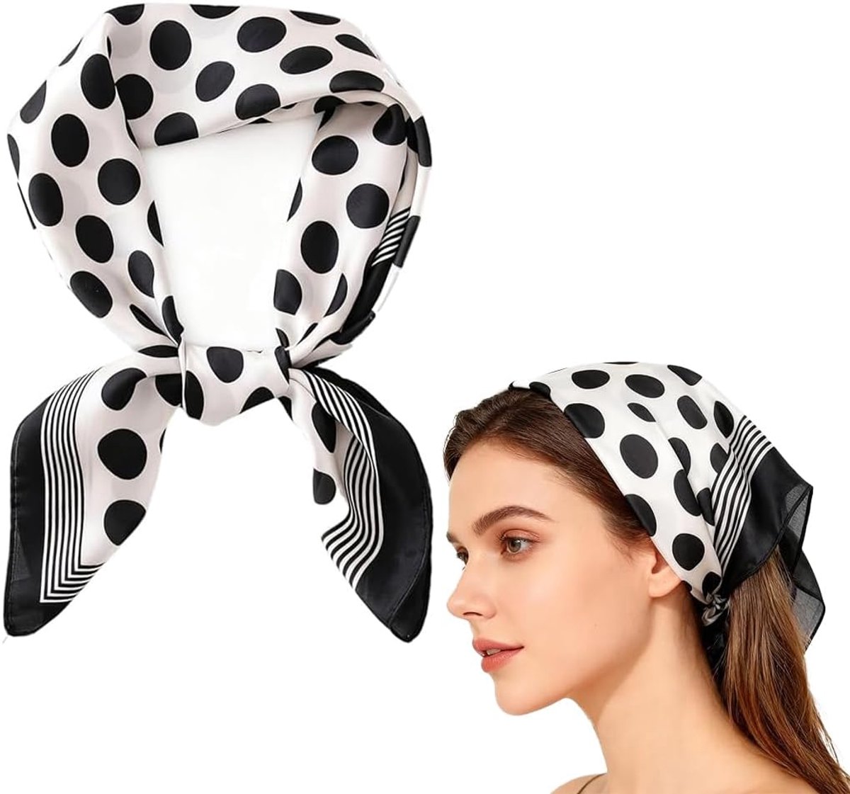 Vrouwen sjaal 70 x 70 cm - Zijden sjaal met zwarte en witte stippen - Elegante accessoire voor elke gelegenheid - ShopVlot
