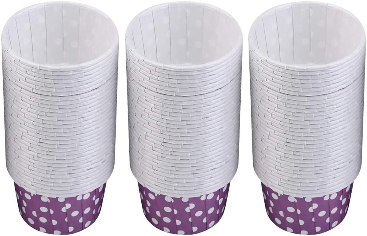 SnelShoppen - 100 Stuks Mini Cupcake Vormpjes, Ronde Hittebestendige Bakvormen, Voedselveilige Muffin Covers (Paars Rood Puntje) voor Feest, Keuken, K