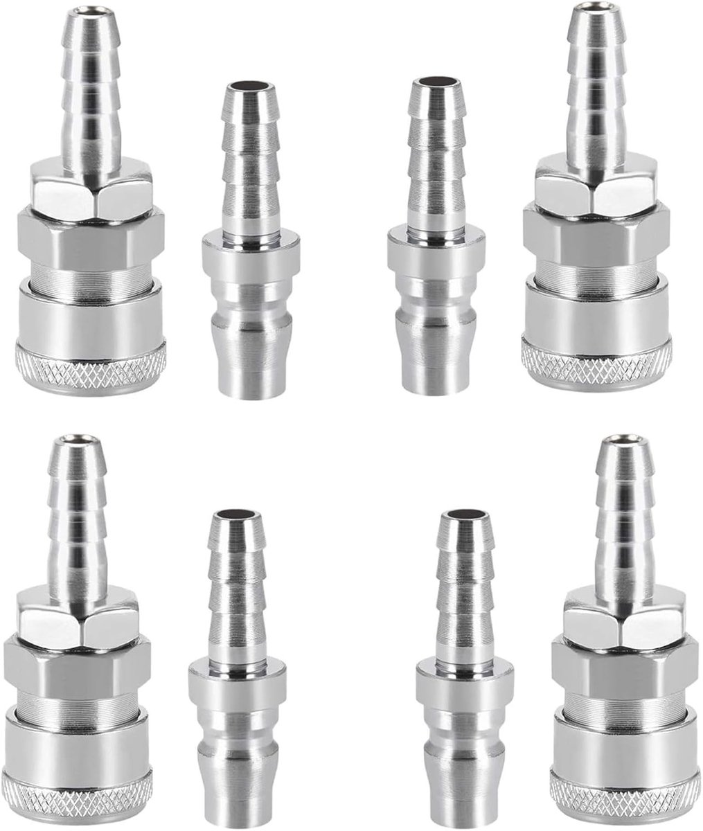 Set van 4 Snelle Luchtkoppelingen, Mannelijk/Vrouwelijk, Voor Luchtcompressoren, Slangenverbinding, Geschikt voor 9 mm Slangen