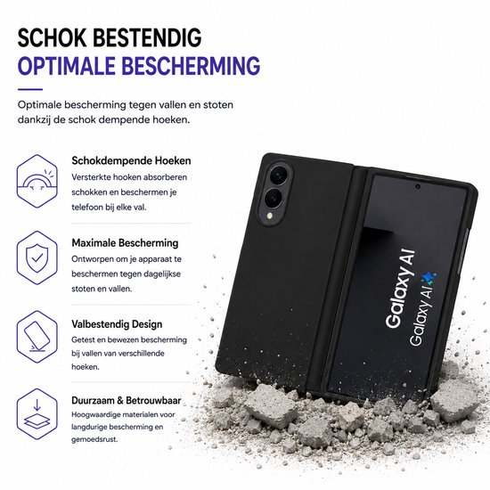 Zwarte telefoonhoes met versterkte hoeken voor Samsung Galaxy Z Fold. Beschermt tegen vallen en stoten.