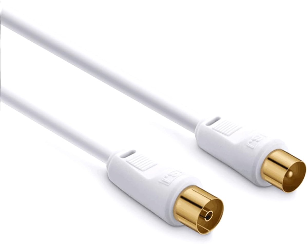 SnelShoppen - 1.8m Witte TV Antenne Verlengkabel, Goud Gepubliceerd RF Stekker Man naar Vrouw Coaxiale TV Kabel voor Digitale en Analoge Signaaloverdr