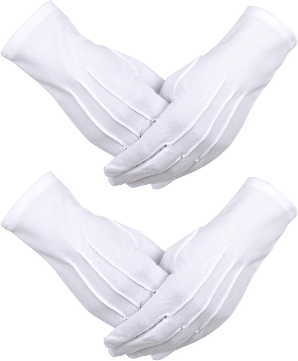 SnelShoppen - 2 paar witte katoenen handschoenen voor formele heren en dames, smoking handschoenen voor parade, politie, Usher, kerk, eer guard, kerst