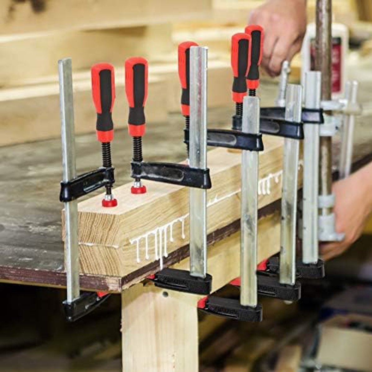 SnelShoppen - 4 Delige Heavy Duty F Klemmen Set voor Houtbewerking, Snelle Ontgrendeling, RVS met Plastic Onderdelen, 50x150mm voor Doe-Het-Zelf Proje