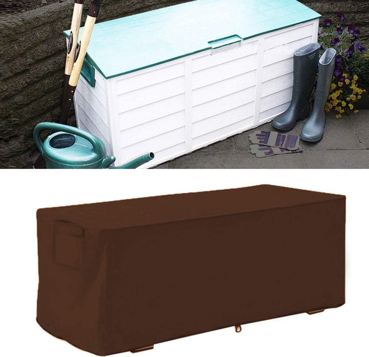 SnelShoppen - Wakects Opbergdoos Deksel, Robuuste Waterdichte Covers voor Buiten, Beschermende Deksel voor Tuinbanken, 123 x 62 x 55 cm (Koffie)