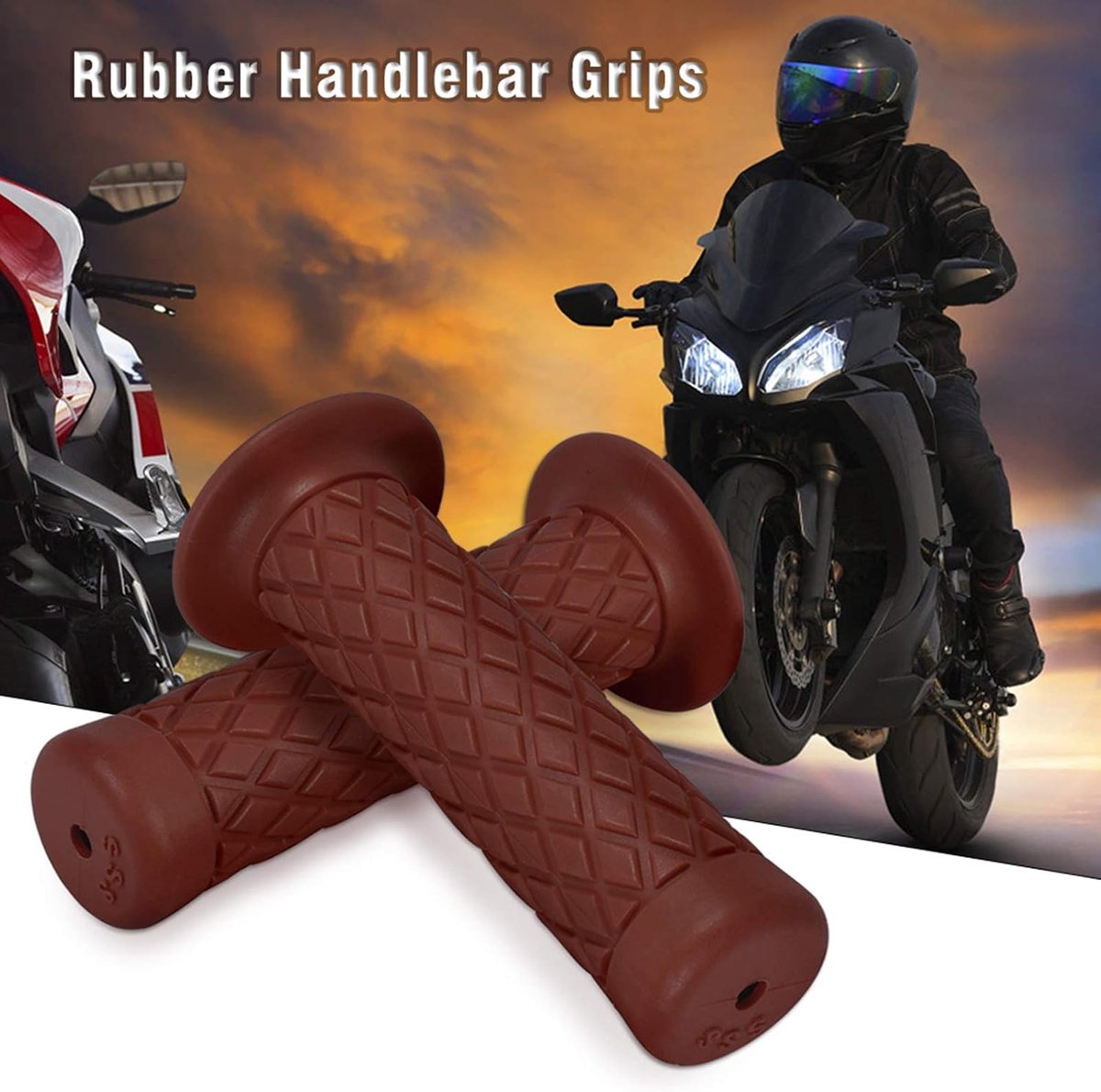 SnelShoppen - Motorfiets Handvatten, 22mm 7/8" Universele Vintage Zachte Rubber Grips voor Wegmotor (Bruin) - Non-slip, Duurzaam en Stijlvol