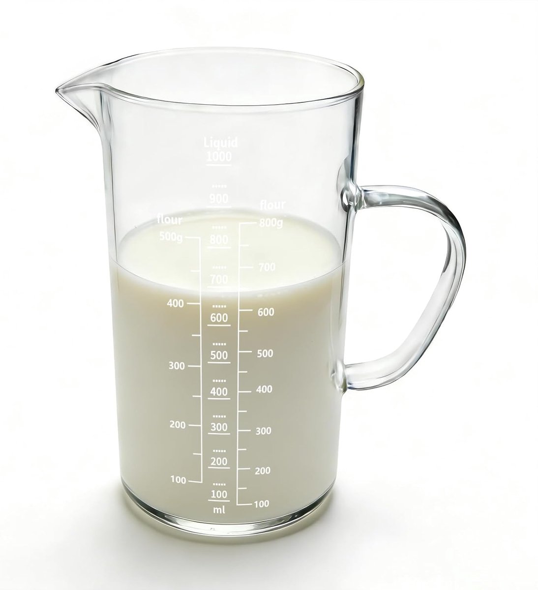 Maatbeker 1 l - glas met handvat - transparant met duidelijke schaal - ideaal voor nauwkeurig meten - SnelShoppen