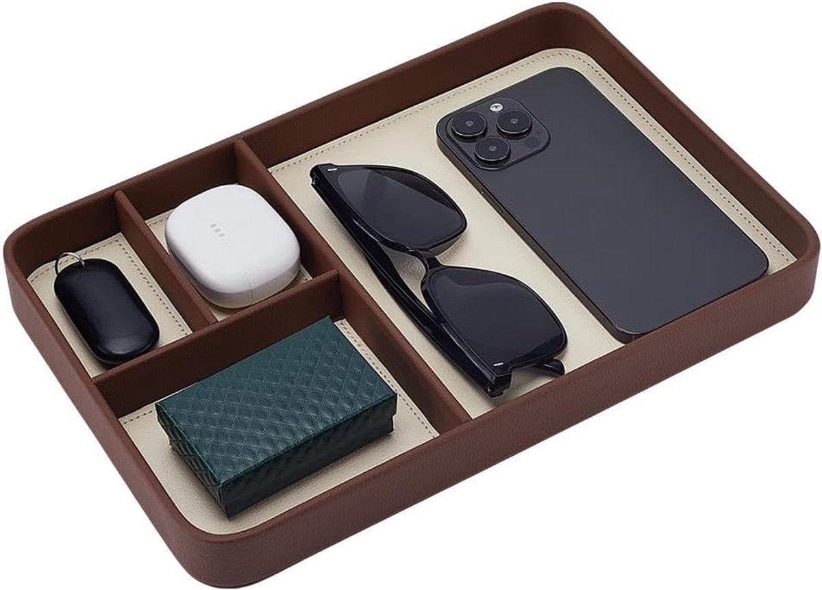 SnelShoppen - PU leren opbergcompartiment, sieradenhouder, nachtkastje, organizer voor sleutels, portefeuille, horloge, munten, zonnebril en sieraden,