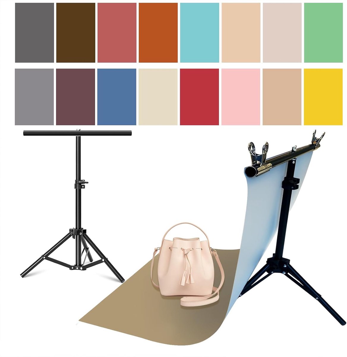 SnelShoppen - 8 Stuks Fotografie Achtergronden Papier met Statief Tafeloppervlak Achtergrond Klein Beeld 22x34IN Naadloos Dubbelzijdig Flat Lay Papier