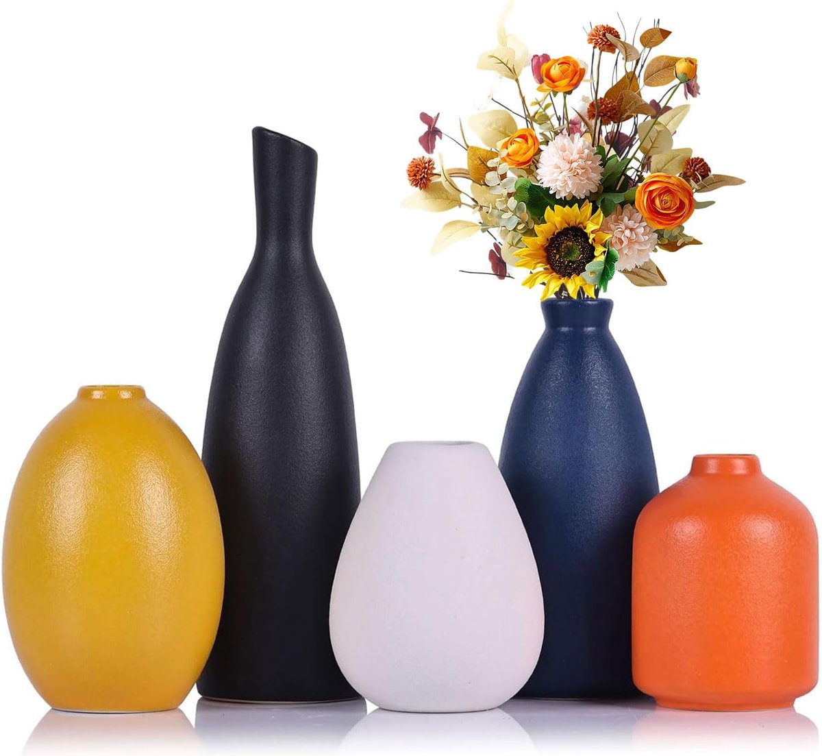 Colorful Ceramic Bud Vases, Set of 5, Modern Blue, Black, White Small Vases for Home Decoration - ShopVlot