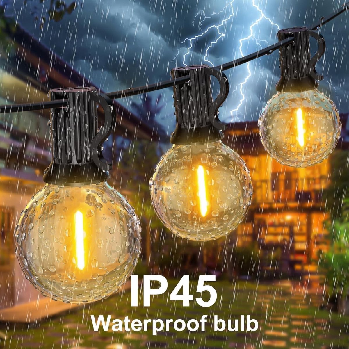 Lichtsnoer Buiten - Warm Wit - 200 FT - Waterdicht LED-Lichtsnoer met 100+4 Lampen - Voor Tuin, Bruiloft, Feest